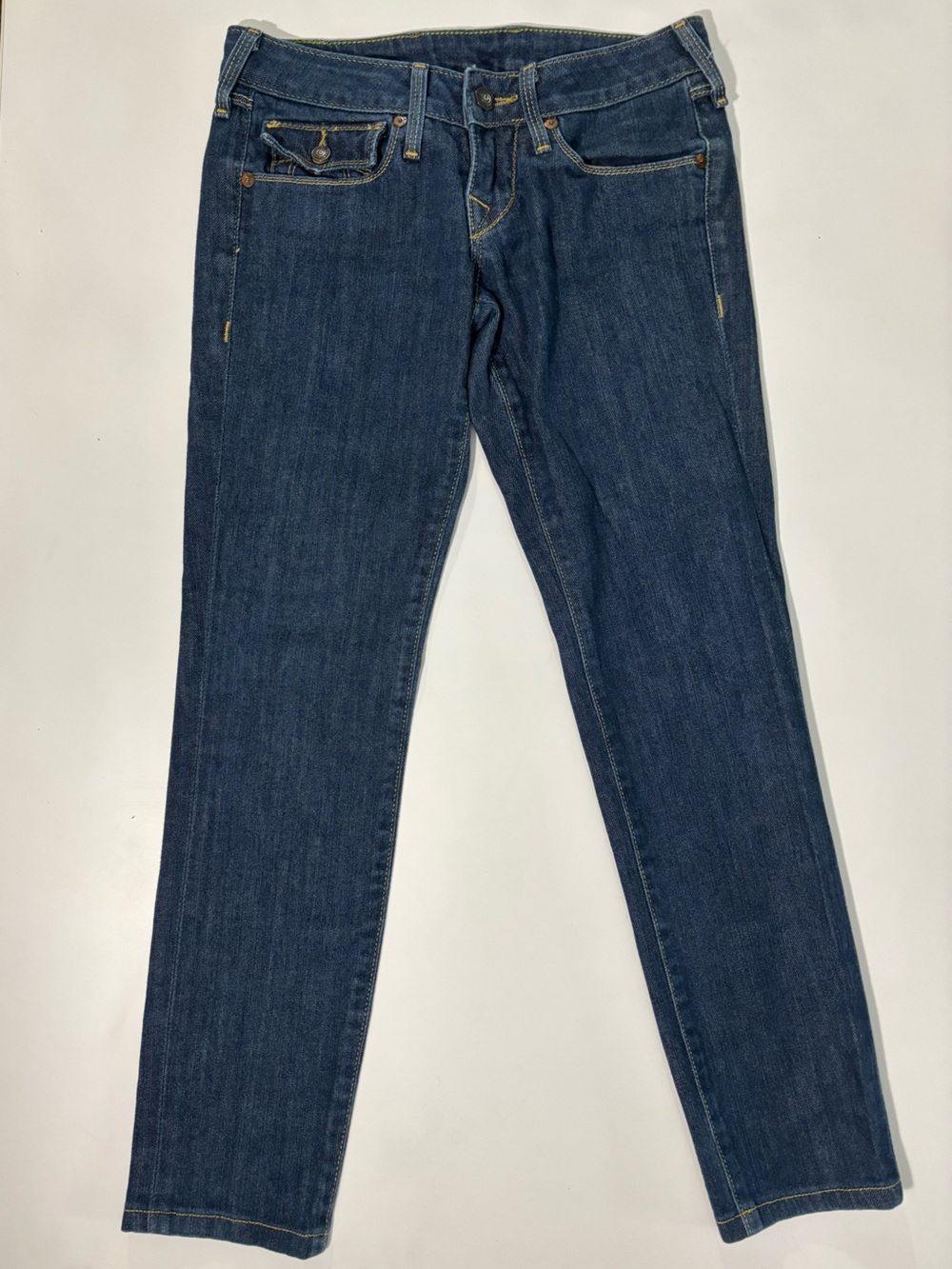 True Religion Low Rise Ankle Length Skinny Jeans 25 Dark Indigo Denim Pockets